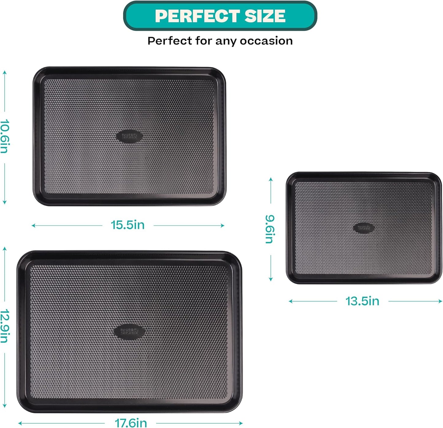 Baker's Secret Baking Sheet Pan Set - 3 Premium Cookie Sheets with Diamond Texture | Extra Thick, PFOA-Free