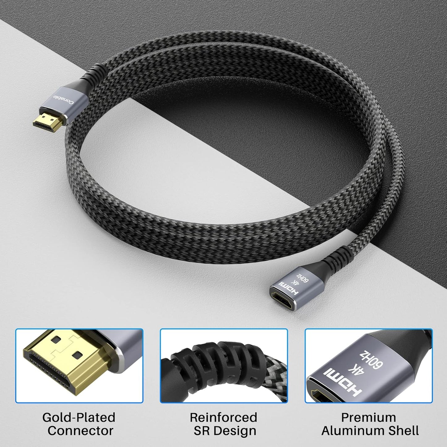 4K 15 2.0 3D 4K@60Hz 2160p 1080p 2.2 25 25 2 15FT HDMI Extension Cable Feet, HDMI Braided Extender Male to Female Cord