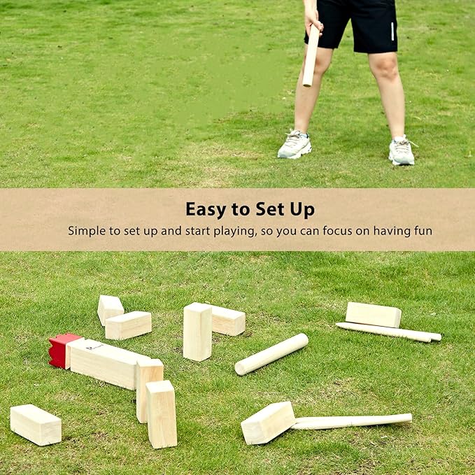 Pointyard Kubb Yard Game Set, Kubb Game Set with Carrying Bag - Wooden Toss Game Set for Outdoor Lawn Teenagers Adults Family