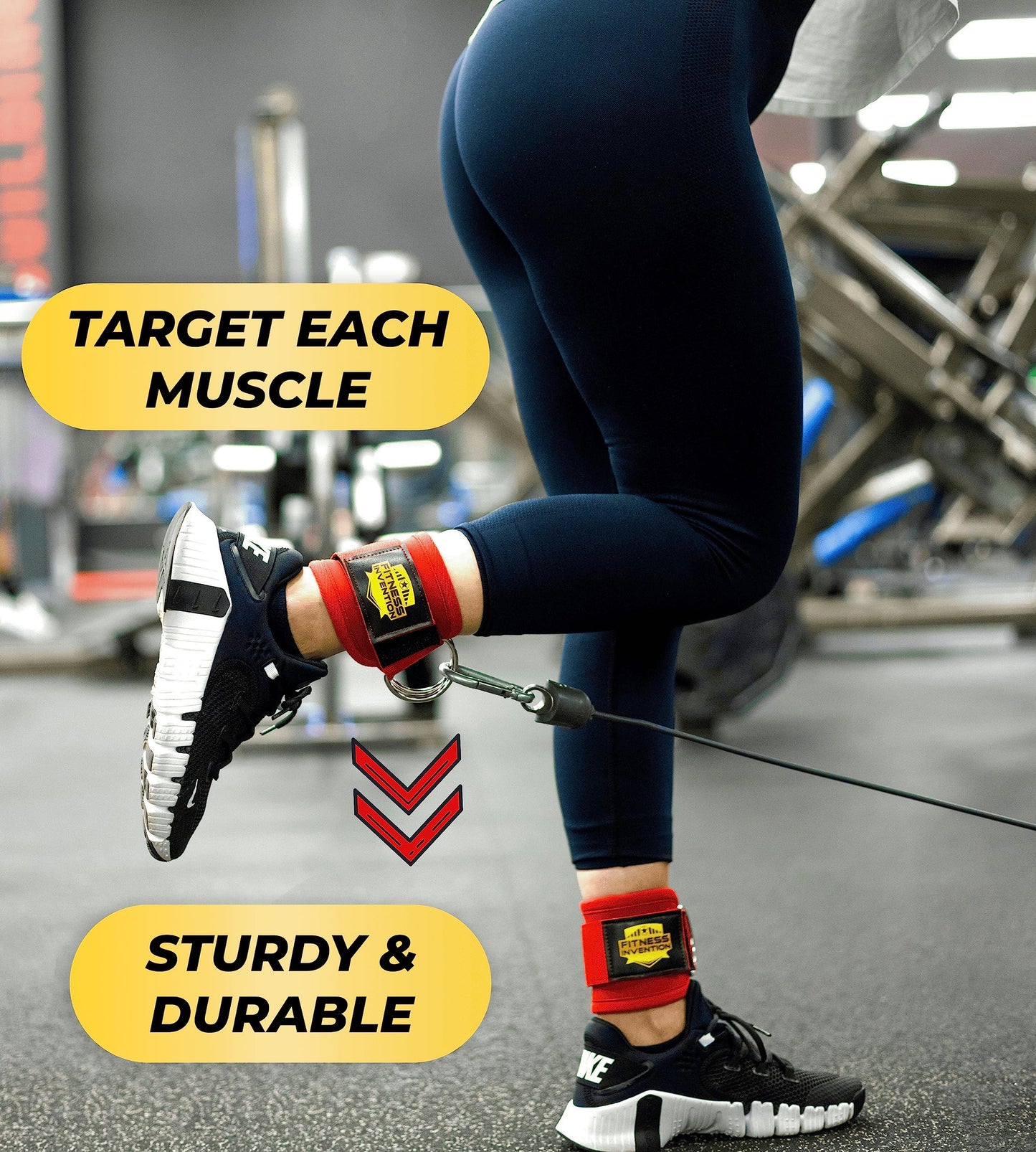 Fitness Invention Ankle Straps for Cable Machines (Pair) – Adjustable Padded Ankle Cuffs for Glute & Leg Workouts – Kickbacks, Leg Extensions, Hip Abductors & Lower Body Exercises