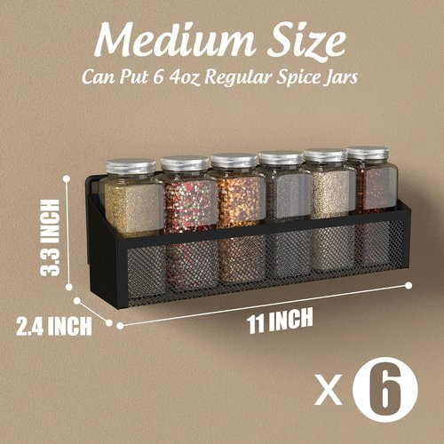 Moforoco Spice Rack - Over Door Pantry Organizer for Cabinet Storage | Black Wall-Mount Shelf