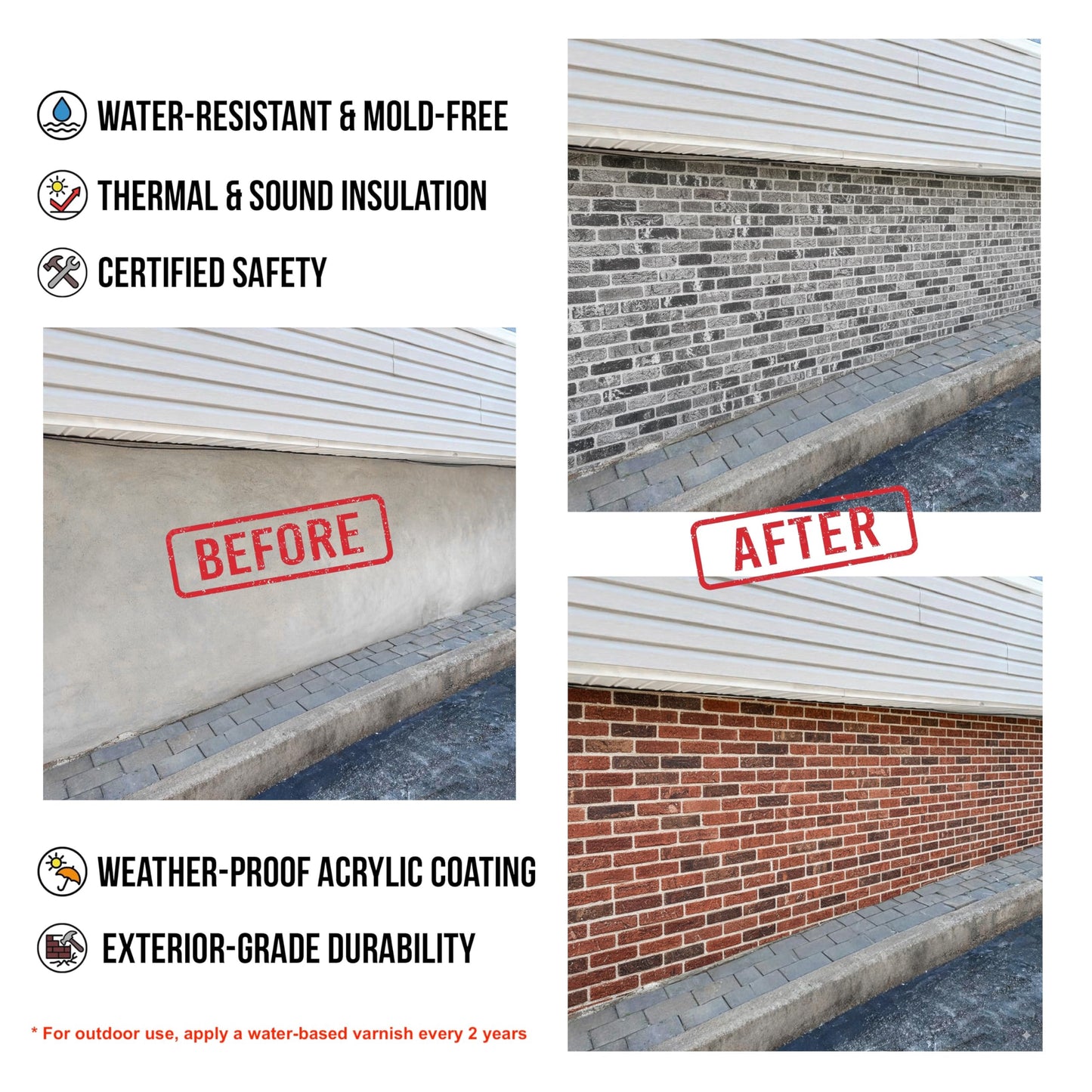 3D Faux Brick Wall Panels – Lightweight Styrofoam Cladding for Interior & Exterior Use | DIY Decorative Panels | 9 Pack (40"x20") | Ideal for Living Room, Kitchen, Outdoor Walls Silverstone