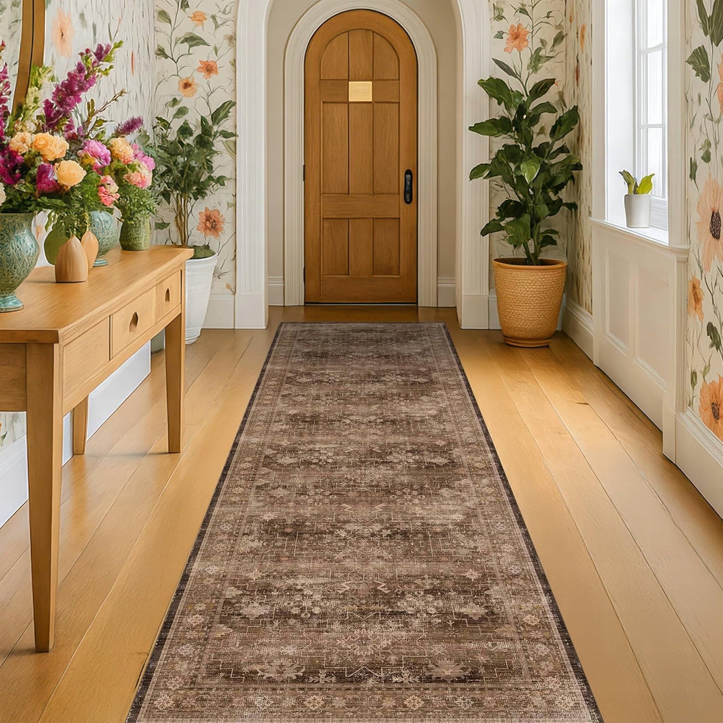 Regine Switzerland Brown Washable Long Runner Rug - Non-Slip Rubber Backing | 2'6"x8' for Hallways & Entryways