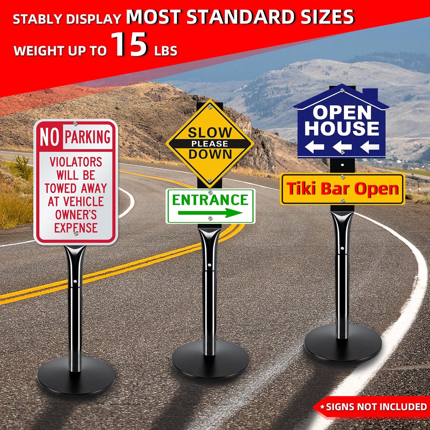 VAIIGO 2Pack Heavy Duty Cast Iron Sign Stand - 48" Outdoor Portable Pedestal Post - Display Road Sign, Construction Sign Holder (Black)