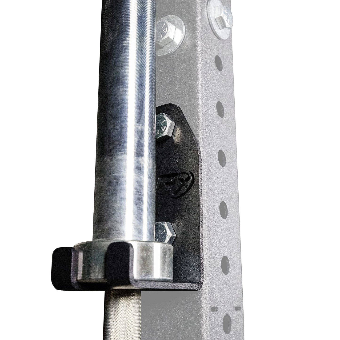 PRx Performance Squat Rack Mounted Olympic Barbell Storage Hanging USA Made Steel Single Bar Holder for 3x3 Uprights with 5/8" Holes, Vertical Squat Rack Attachment