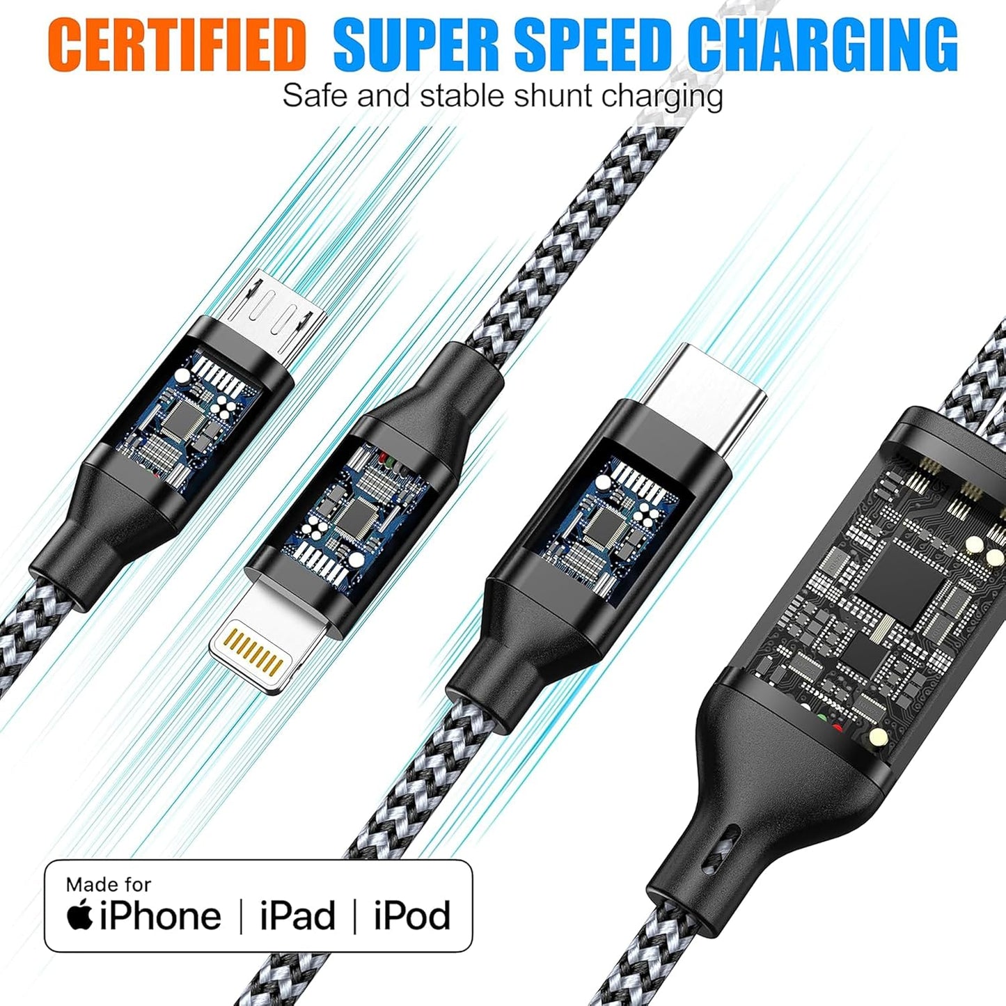 4ft 2Pack 3 1 Xnewcable Multi Charging Cable in Charger Cord, Multiple Rapid Nylon Braided Cable USB Charging Cable