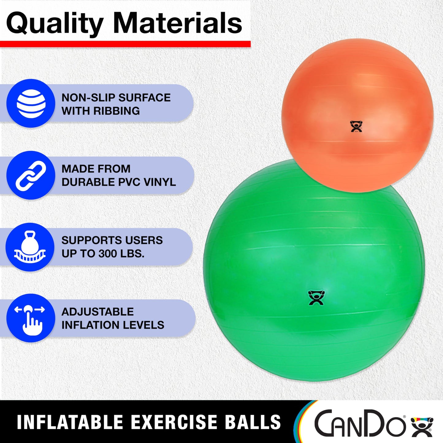 CanDo Inflatable Exercise Ball - Green 59", Durable Extra Thick Non-Slip Stability Ball for Core Workouts, Yoga, Pilates, Active Seating, Physical Therapy, Pregnancy, Home Gym, Flexibility