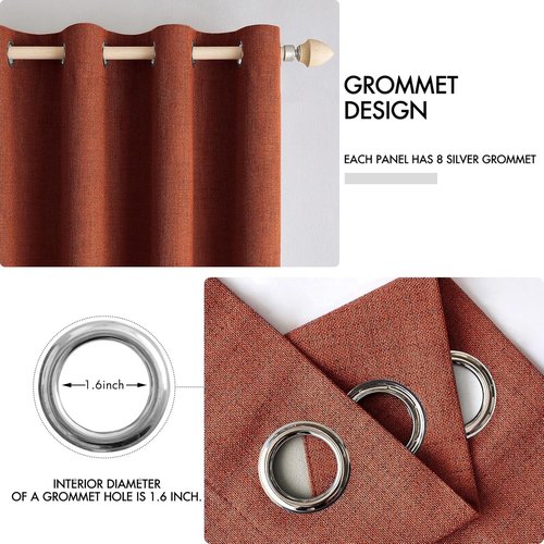 MIULEE 100% Blackout Linen Curtains - Thermal Insulated Burnt Orange | Room Darkening 42 x 84 (2 Panels)