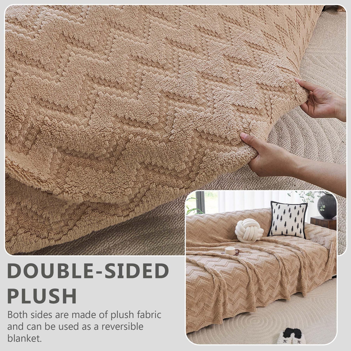 Yajue Chenille Couch Cover for 3 Cushion Sofa Pet Friendly Furniture Covers, Boho Sofa Covers Washable L Shape 3 Seater Couch Cover, 71"x 150", Beige