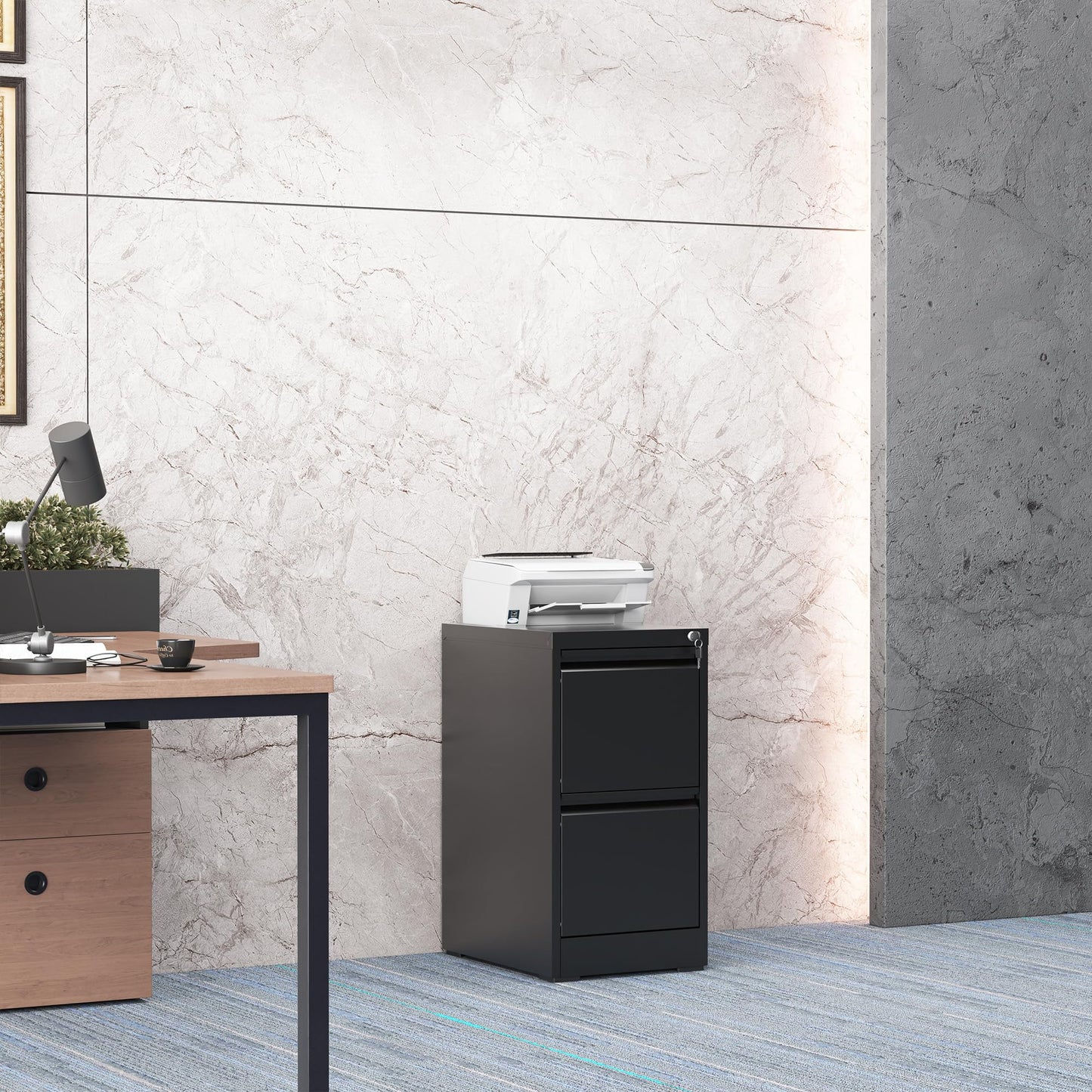 FOSTOKO 2 Drawer File Cabinet with Lock, Steel Vertical Filing Storage Cabinet for Home Office, Heavy-Duty File Cabinets for Letters/Legal/A4 (Require Assembly, Black)
