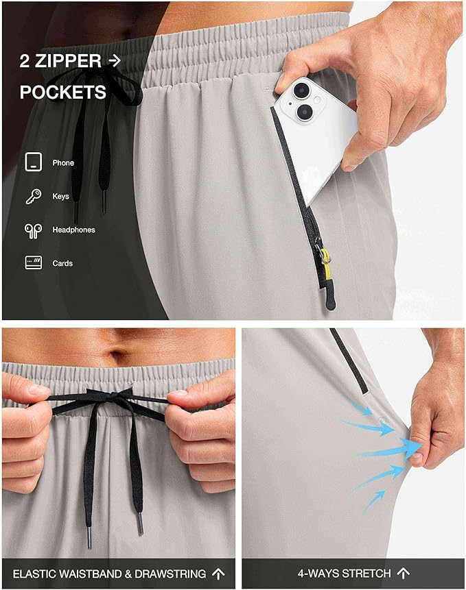 Pudolla Men's Lightweight Hiking Pants Quick-Dry Outdoor Sweatpants with Zipper Pockets for Casual Travel Athletic Workout