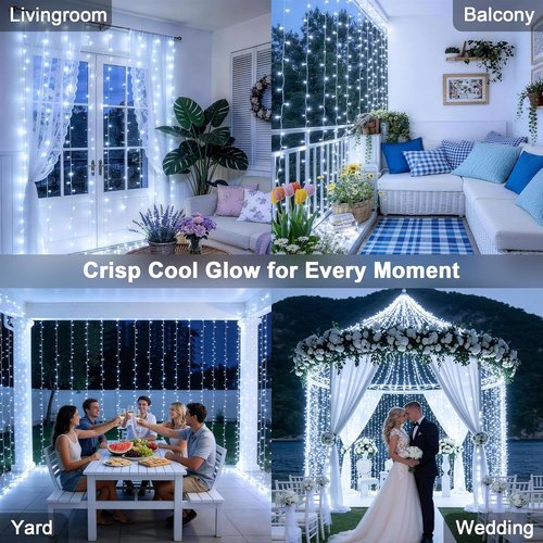 JMEXSUSS Curtain Lights - 300 LED White String Lights with Remote | 9.8x9.8Ft for Indoor & Outdoor Decor