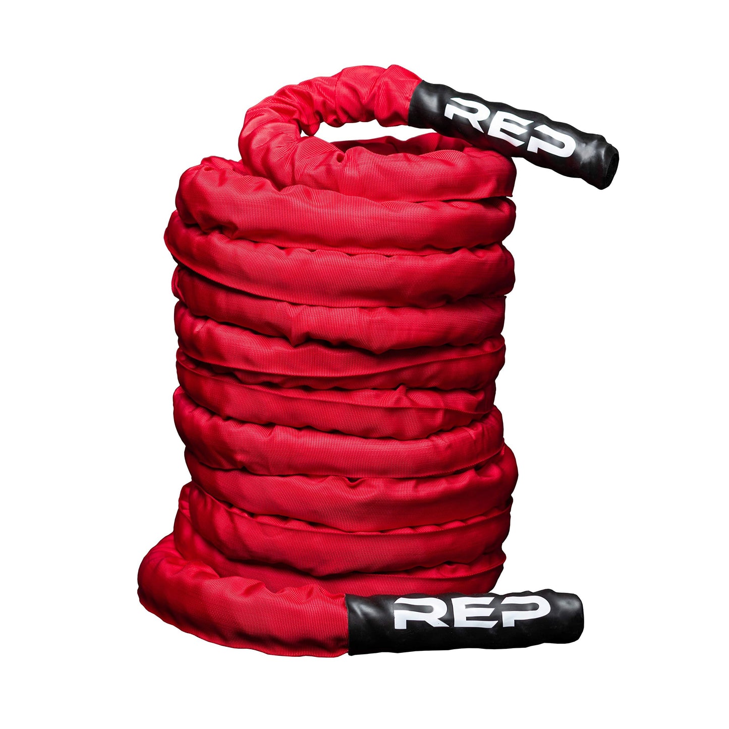 REP Battle Ropes - PolyDacron Battle Rope for Strength and Conditioning Workouts – 1.5" and 2" Diameter, 30ft, 40ft, 50ft Lengths with Optional Cover Sleeve (Red with Sleeve, 1.5 x 50 ft)