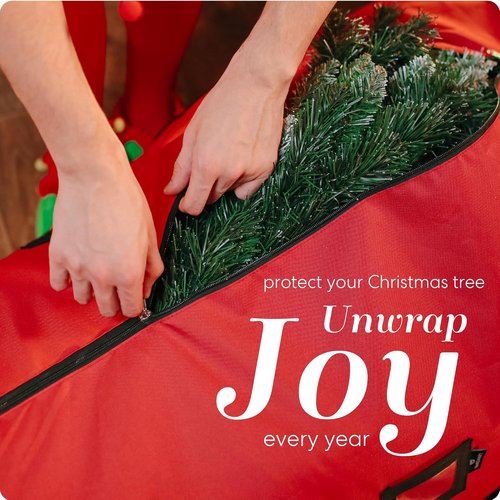 Handy Laundry Christmas Tree Storage Bag - Heavy Duty Waterproof Container for 9 Ft Tree | Red with Wheels