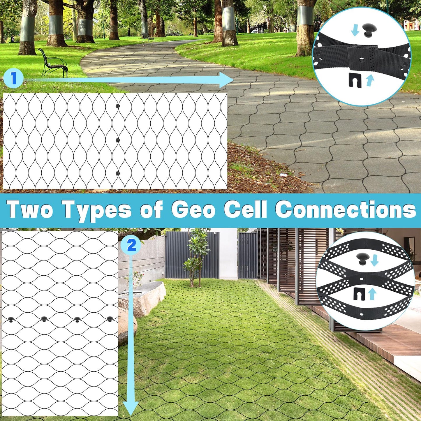 Gravel Grid 33ft X 4ft, 2'' Depth Gravel Stabilizer Grid for Pavers Base, Geogrid 1900 Lbs/Sq Ft Load with 40 Geocell Accessories & Gloves for Driveway Parking Ground Walkway Dirt Locker Slope