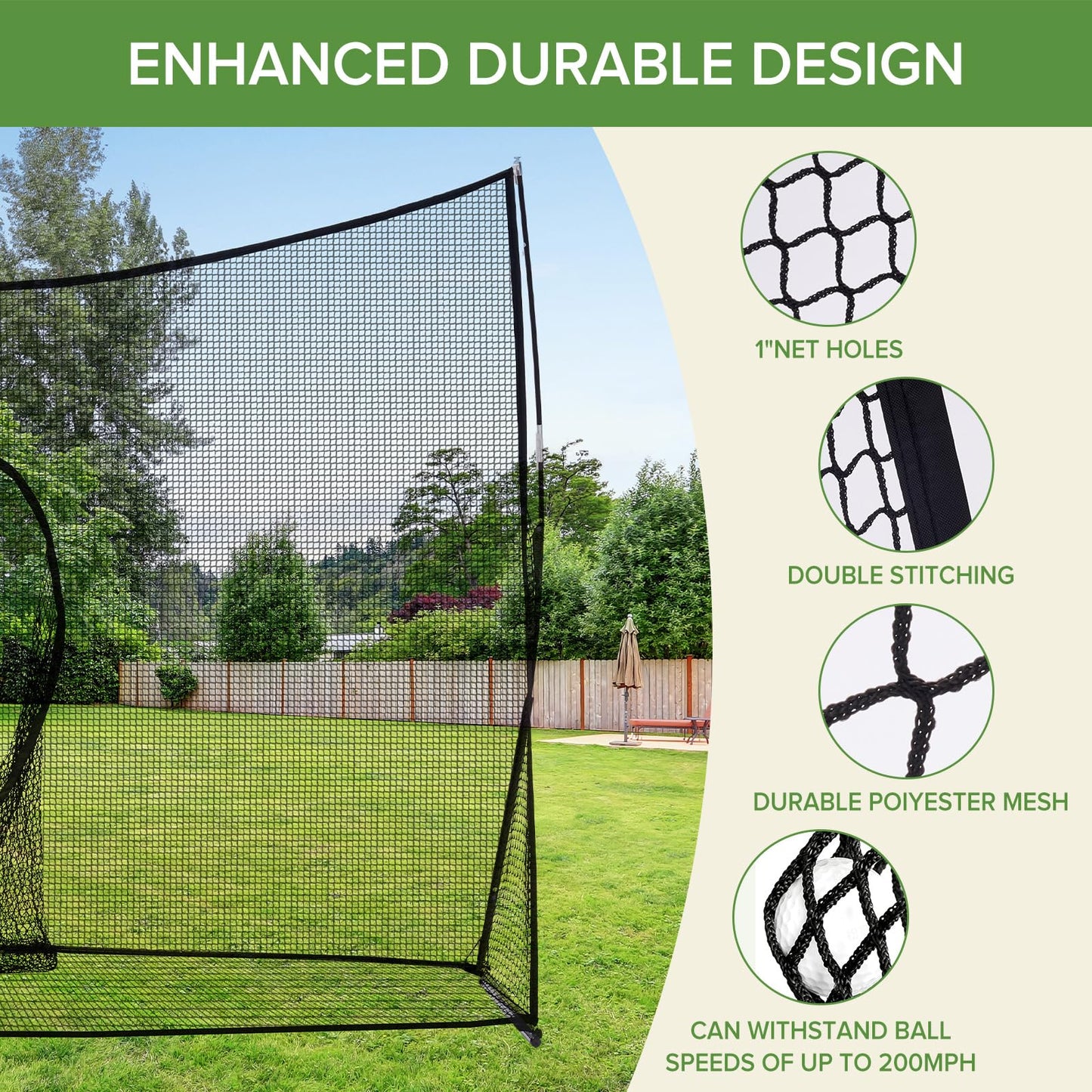 DUMOS Portable Golf Net, 10x7 ft Golf Practice Net for Backyard with Frame, Sturdy Outdoor Indoor Hitting Net, Home Training Equipment for Garage Yard, Personal Driving Range Tools, Black