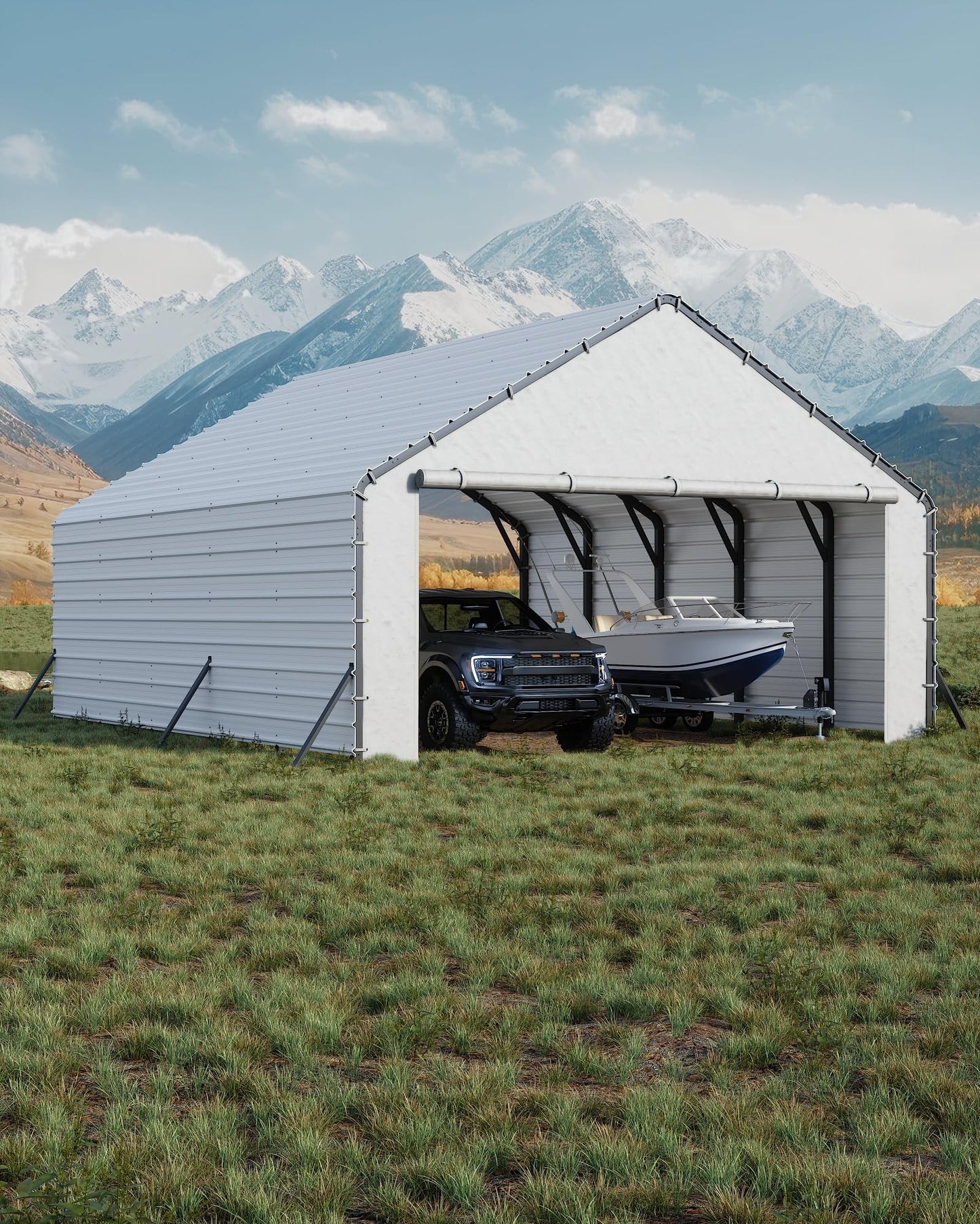 GarveeLife Roofing Panels for Metal Carport 20x25 ft, 20x20 ft, Heavy Duty Metal Carport Kits, 27 Ga. Galvanized Steel Ribbed Panels, 60.23 in x 19.68 in, 16 Pcs, White