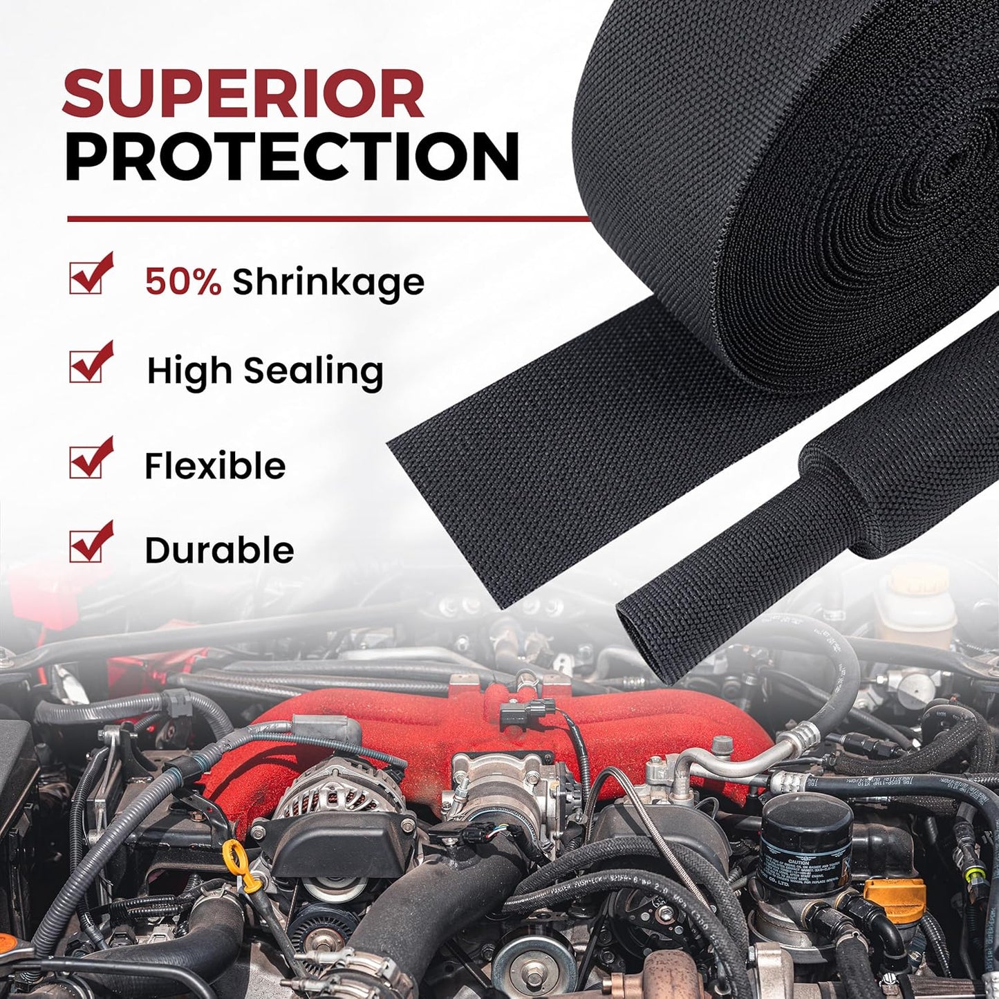 BuyUneed 2:1 (1/2" 30ft) Braided Sleeving Shrinkable Fabric Heat Shrink Tubing- Abrasion Protection Flexibility Wiring