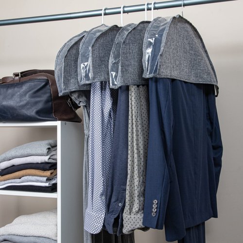 Household Essentials Hanging Garment Shoulder Dust Covers for Closet, Set of 4,Dark Grey