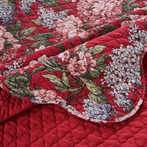 Greenland Home Millie Traditional Floral Cotton-Rich Quilt Set, 3-Piece King/Cal King, Garnet