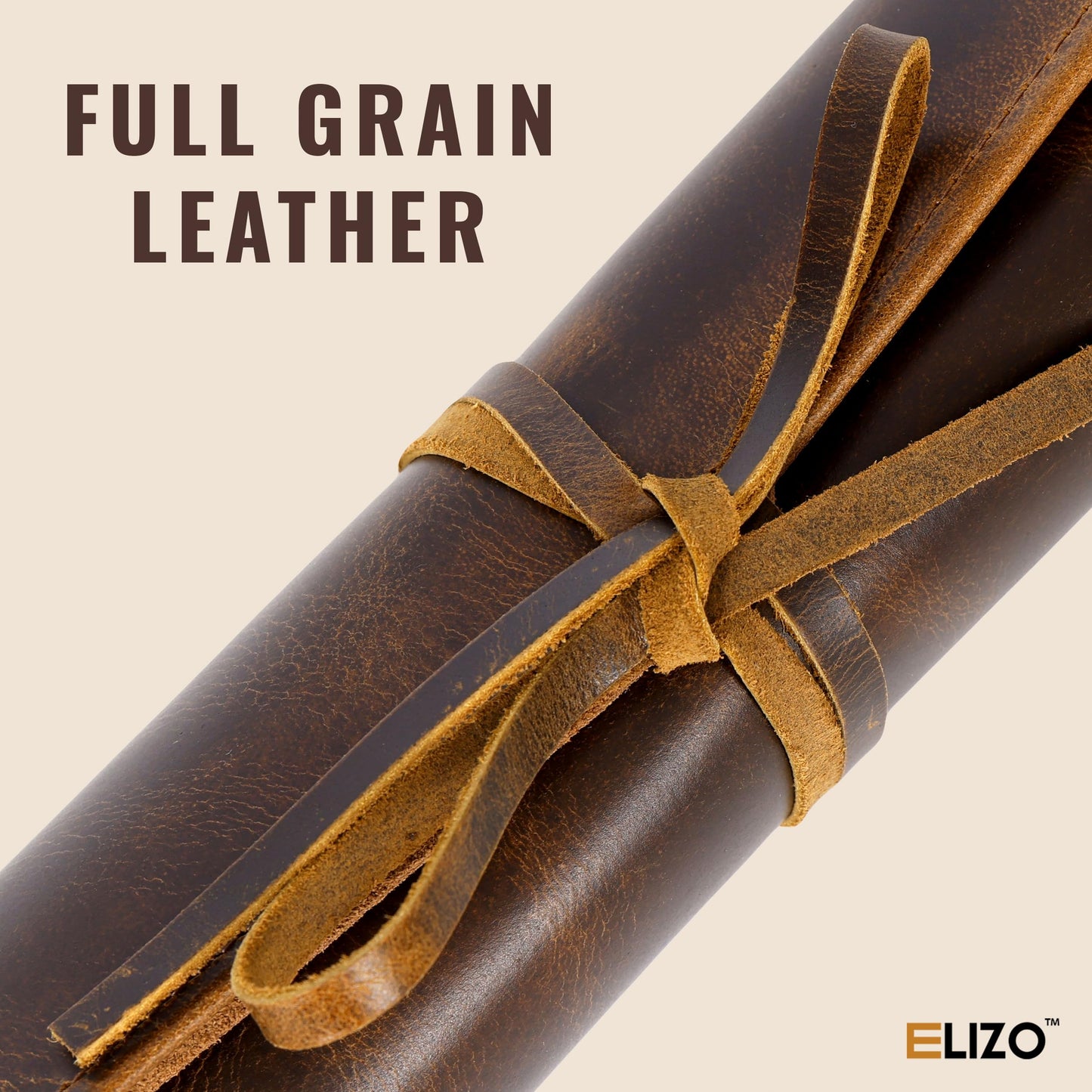 ELIZO Leather Knife Roll Bag Professional Chef Knife Case, Durable Knife Sheath Holder, Cooks & Culinary Tools Carrying Storage, Portable Knife Wrap - 4 Slots