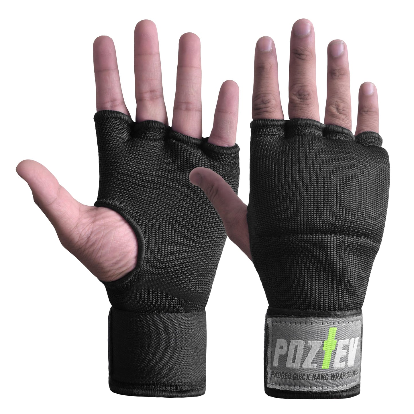 POZTEV Boxing Hand Wraps for Men & Women - Boxing Quick Wraps Inner Gloves Kickboxing Handwraps for Boxing Gloves Gear Knuckle Support Elastic Wrist Straps for Training MMA Shadowboxing (Black S/M)