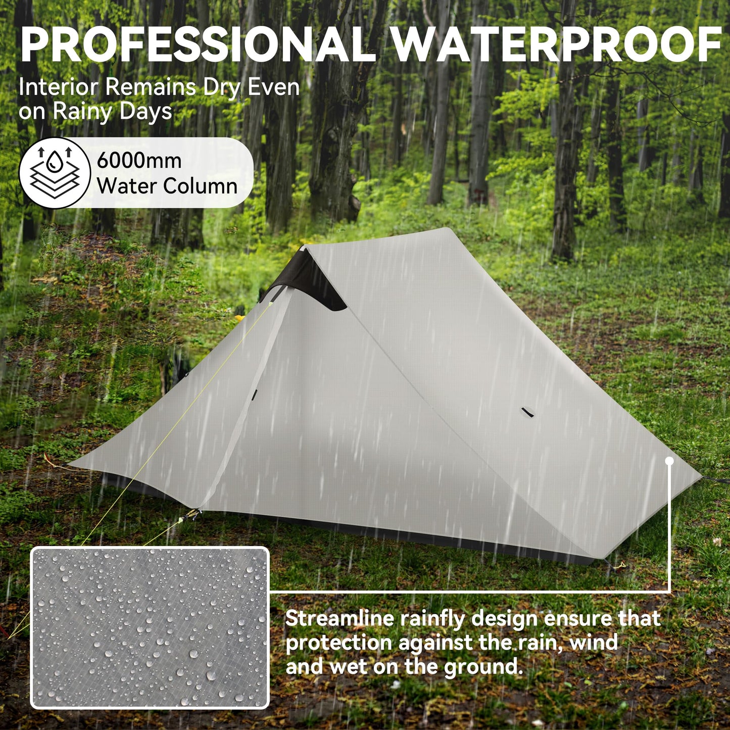 Ultralight Tent 3-Season Backpacking Tent 2 Person Camping Tent, Outdoor Lightweight LanShan Camping Tent Shelter for Camping, Trekking, Kayaking, Climbing, Hiking, 2 Person/Grey White