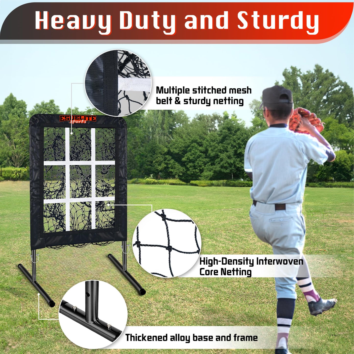 9 Hole Pitching Net with Strike Zone, Baseball Pitching Target, Softball Pitching Net, Portable Pitcher Training Equipment Height Adjustable（Black）