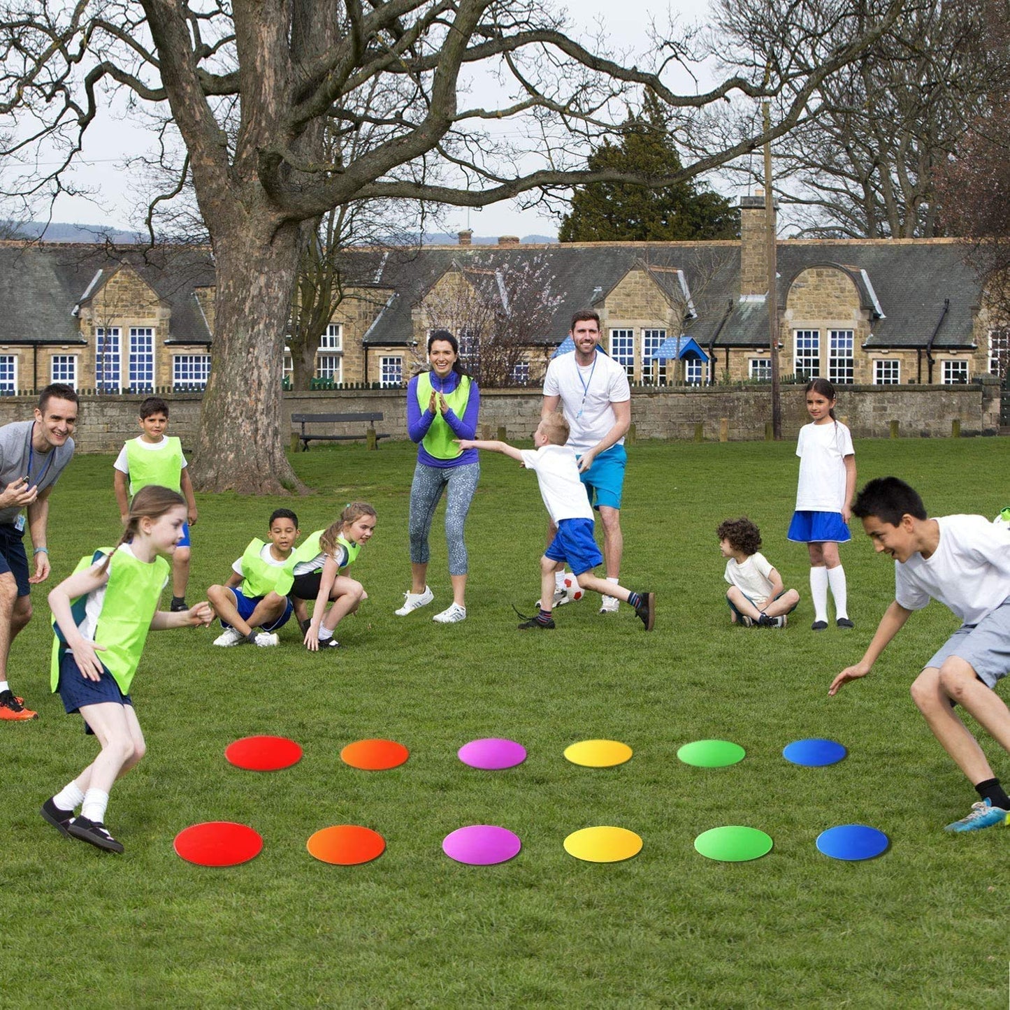 TuXHui Poly Spots Spot Markers for Gym Floor 6inch 24Pcs Non-Slip Rubber Floor Dots Round Agility Markers Flat Cones for Sports Soccer Basketball PE Training, Dance, Classroom Activities