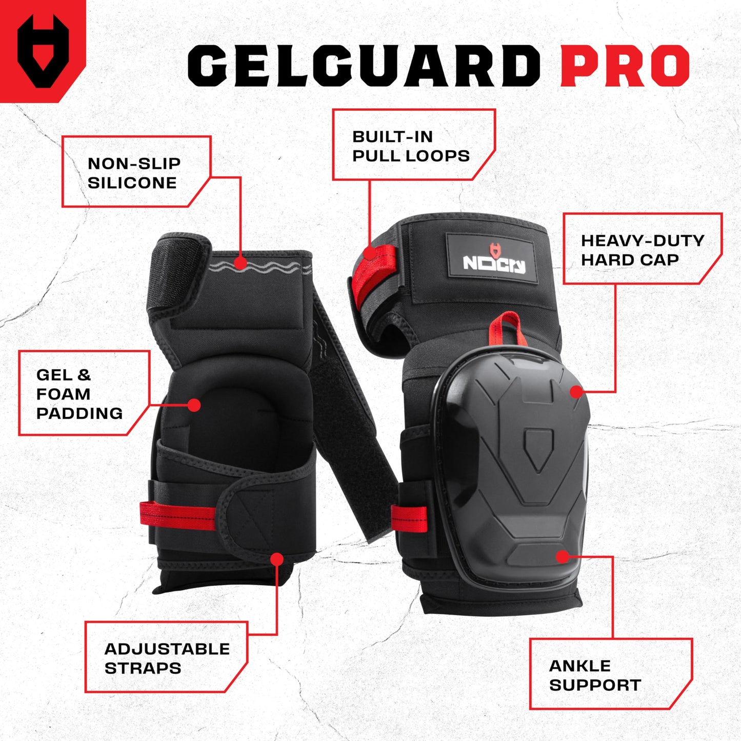 NoCry Professional Work Knee Pads for Men Construction with Ankle Support and Heavy Duty Anti-Slip Cap — Foam Cushion and Extra Thick Gel Padding — Reinforced Thigh & Shin Straps