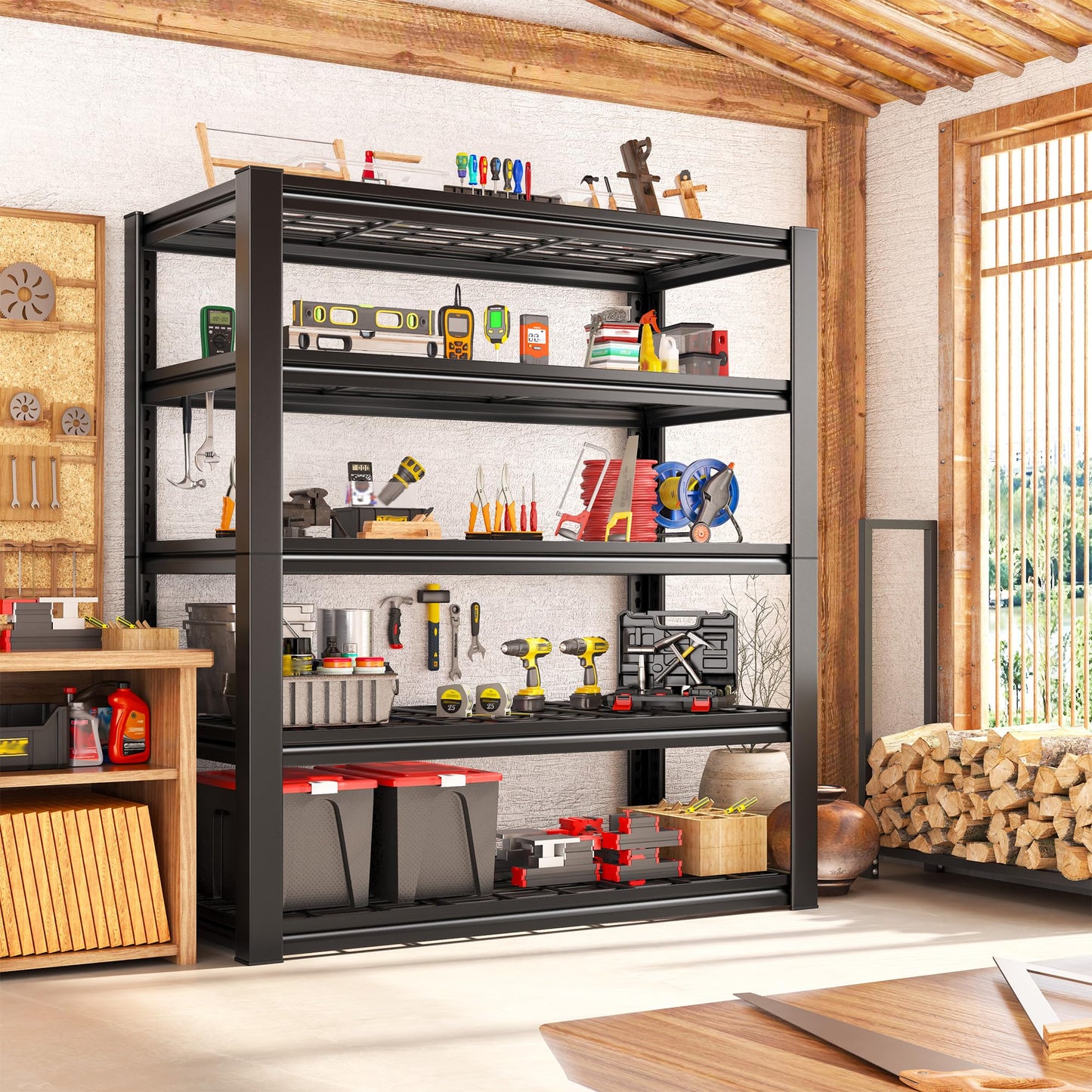 REIBII Garage Shelving 3200LBS, 5-Tier Storage Shelves, Adjustable Industrial Metal Shelving Unit for Garage, Basement, Pantry, Warehouse,Commercial, 36" W x 16" D x 72" H