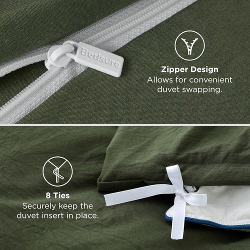 Bedsure Olive Green Duvet Cover Set - King Size 3-Piece Extra Soft Cotton-Like Polyester Bedding, 104x90 Inches with Zipper Closure & 2 Pillow Shams