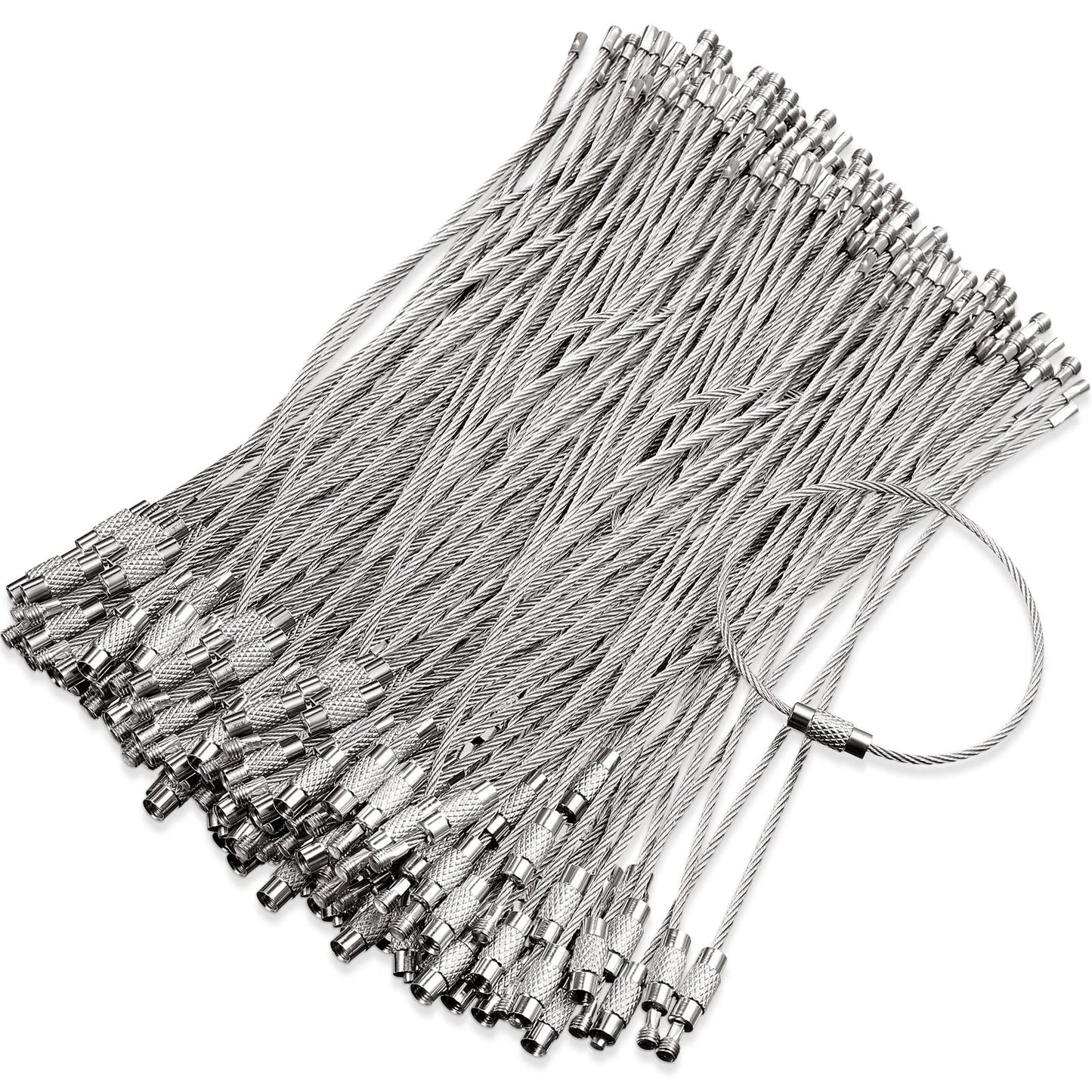 Hotop 150 Pcs Wire Keychain Cable Bulk Stainless Steel Key Rings Loop Wire Cable Braided Steel Keychain(4 Inch,Silver)