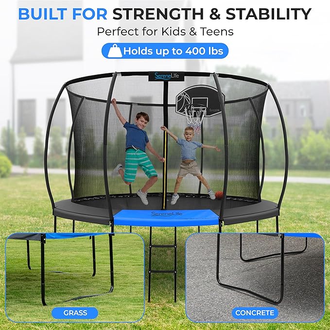 Serenelife 12FT 10FT 8FT Recreational Trampolines with Enclosure Net and Ladder and Anti-Rust Coating, ASTM Approved Trampoline Outdoor for Kids and Adults Outdoor Yard Trampolines