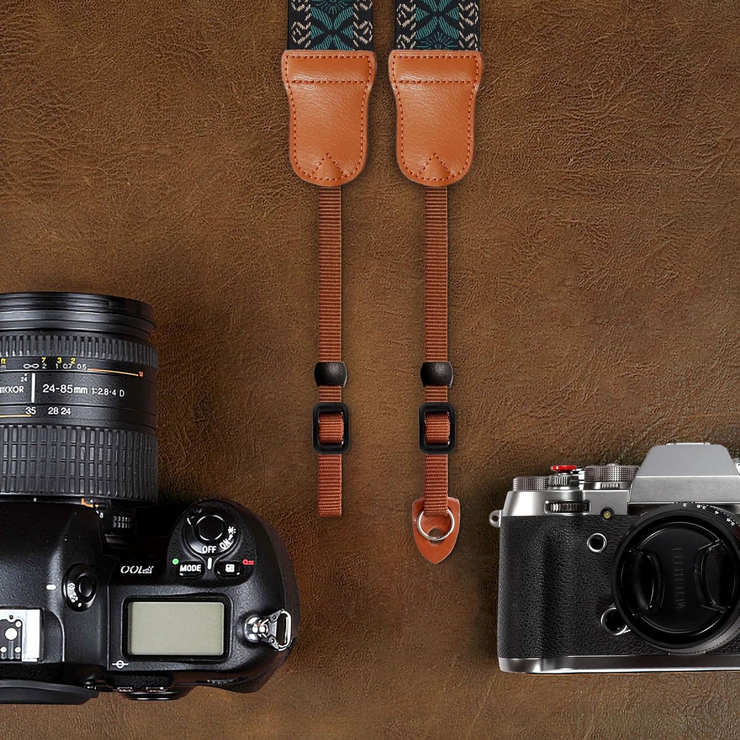 Ends,2" Padwa Lifestyle Mystic Green Embroidered Camera Strap - Double Layer Cowhide Cotton Vintage Camera Straps