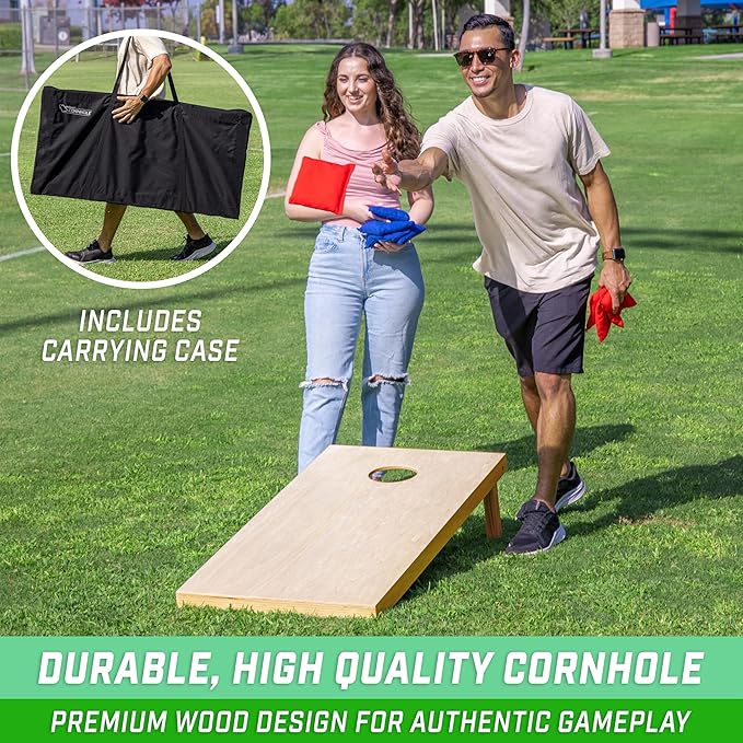GoSports Solid Wood Premium Cornhole Sets - Choose 4 x 2 ft or 3 x 2 ft - Game Boards Include Set of 8 Cornhole Toss Bags