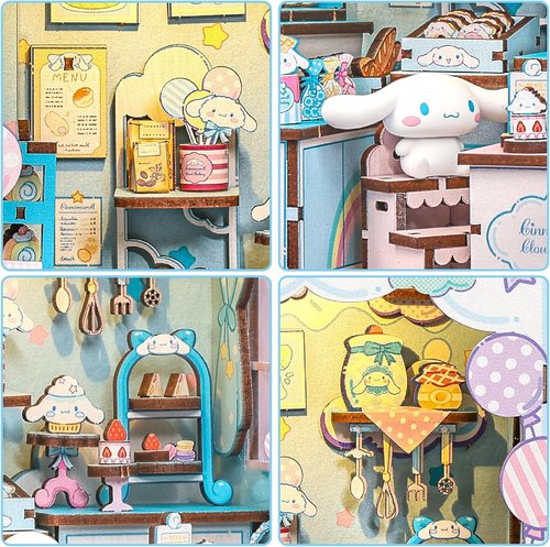 Hands Craft Cinnamoroll Cloud Bakery Book Nook Kit - Kawaii 3D Puzzle with LED Lights | DIY Wooden Decor