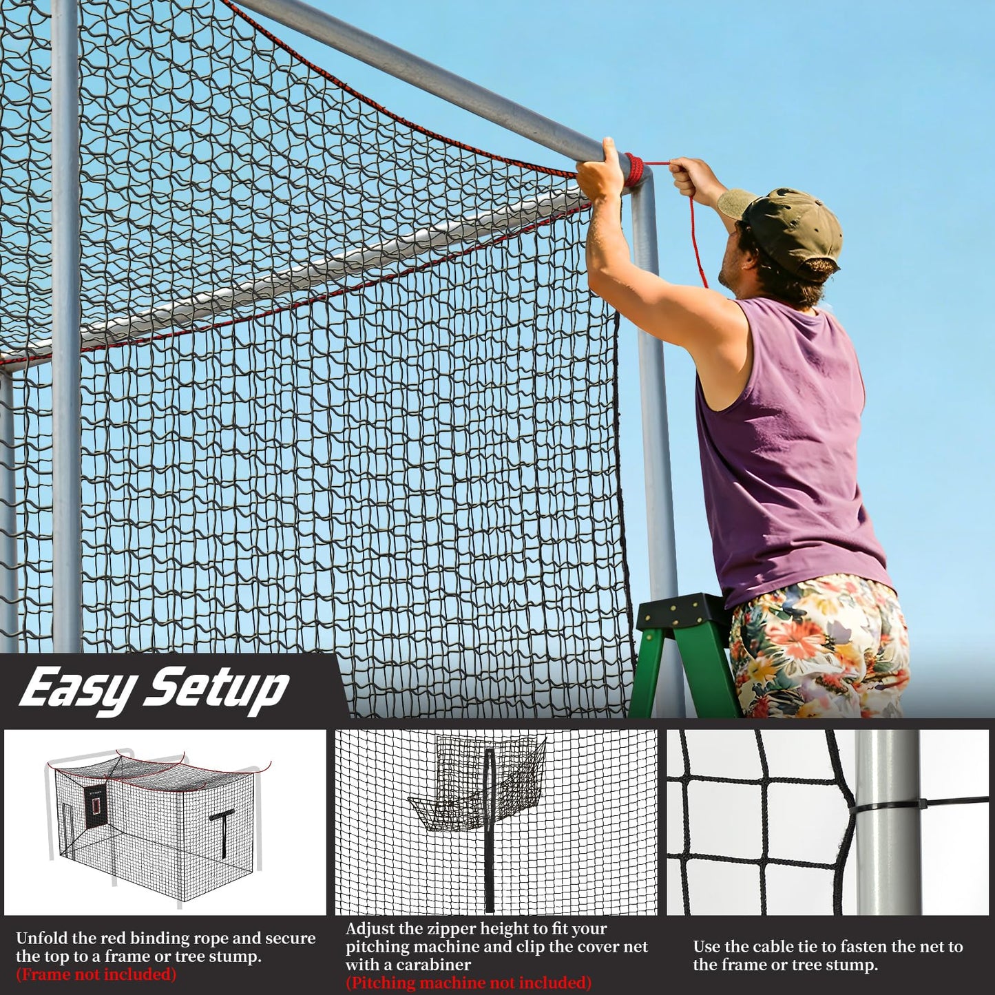 Storgem Baseball Batting Cage Net, Frame Not Include, 8' X 8' X 15' Baseball and Softball Cage Netting with Door, Target Cloth, Heavy Duty Enclosed Hitting Cage Net for Backyard and Indoor