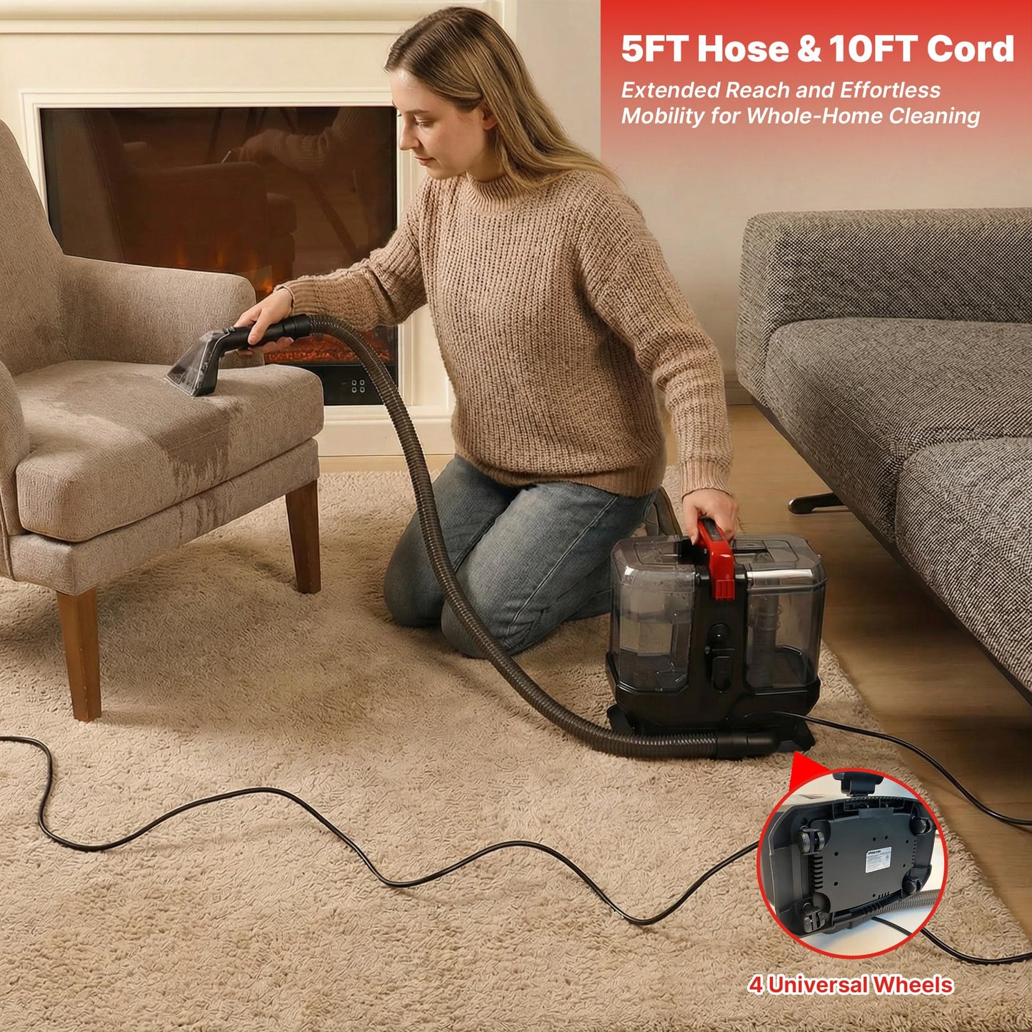 Shop-Vac Portable Carpet Cleaner Machine with 212℉ Steam & Heating System, 4 Cleaning Modes Upholstery Cleaner with Versatile Tools for Car, Rug, Couch, Bathroom, Kitchen Messes, 5430270