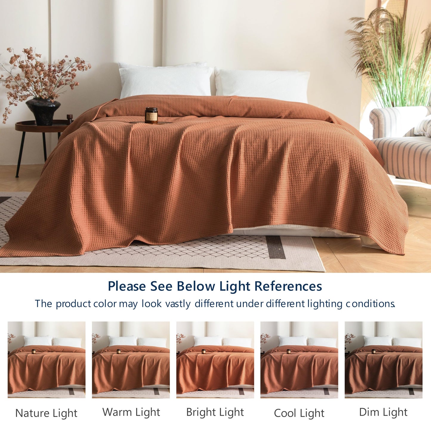 Simple&Opulence 100% Cotton Waffle Weave Throw Blanket 40"x50", Soft Lightweight Breathable Cozy Washed, Layer Blanket for Couch Bed Sofa, Farmhouse Home Decor for Adults All-Season, Rust Orange