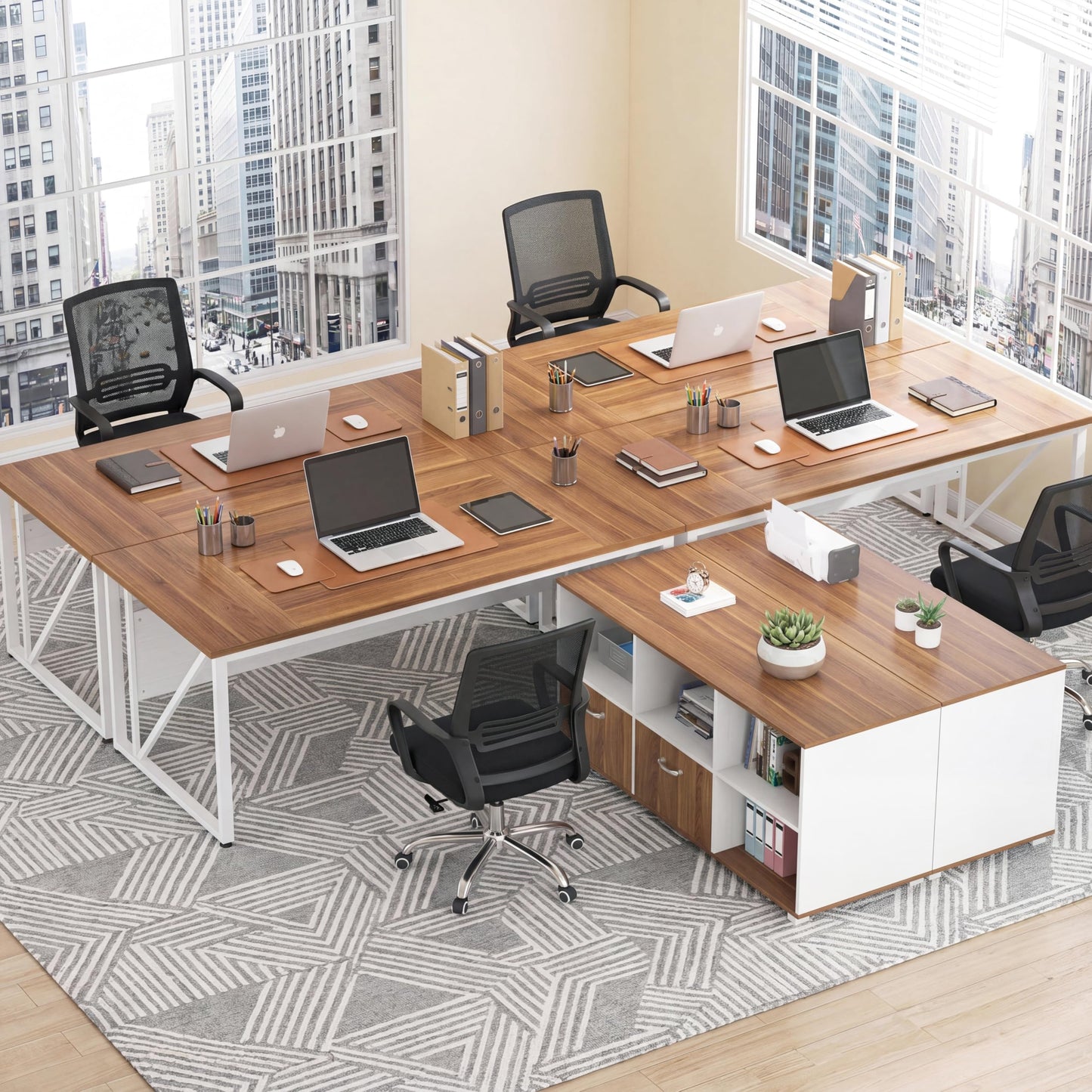 Tribesigns 63-Inch Executive Desk with 47" Mobile File Cabinet, L-Shaped Computer Desk with Drawers & Shelves, Large Industrial Home Office Desk Set with Storage (Light Brown & White)