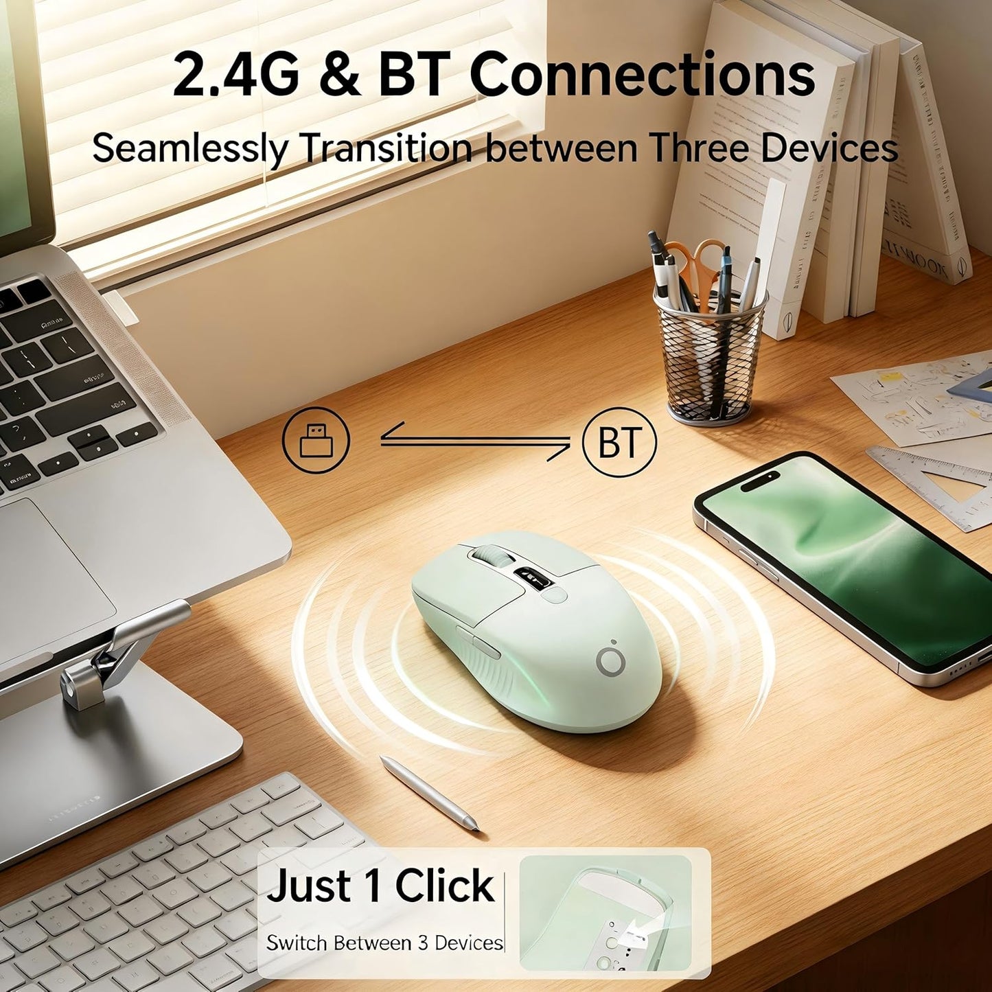 SEUNKWANG Q1 2.4G 1600 6 EWEADN Wireless Bluetooth Mouse, BT & Computer Mouse with Battery & DPI LED Screen Display