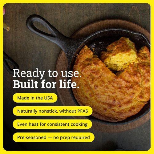 Lodge Seasoned Cast Iron Skillet - PFAS-Free Non-Toxic Cookware - Naturally Non-Stick & Oven Safe - 6.5 Inches
