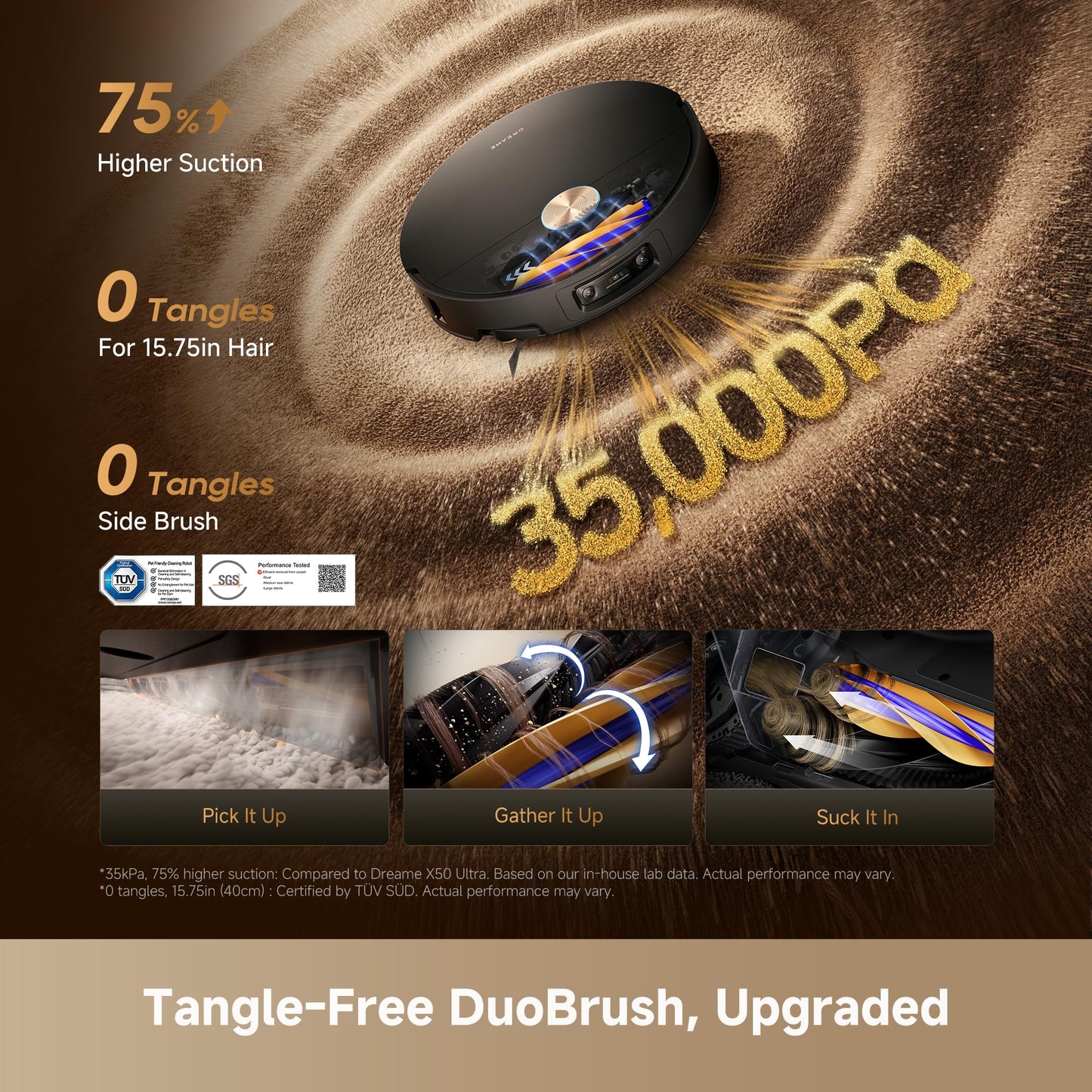 DREAME X60 Max Ultra Complete Robot Vacuum and Mop, Upgraded from X50 Series, 3.13in (7.95cm) Ultra-Thin Design, 35,000Pa Suction, Self Emptying&Refilling, Mop Self-Cleaning, 280+ Obstacle Avoidance