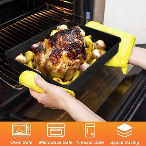 Herogo Non-Stick Deep Baking Pan Set - 2 Rectangular 8 X 10.5 Inch Bakeware for Cakes, Lasagna & Brownies
