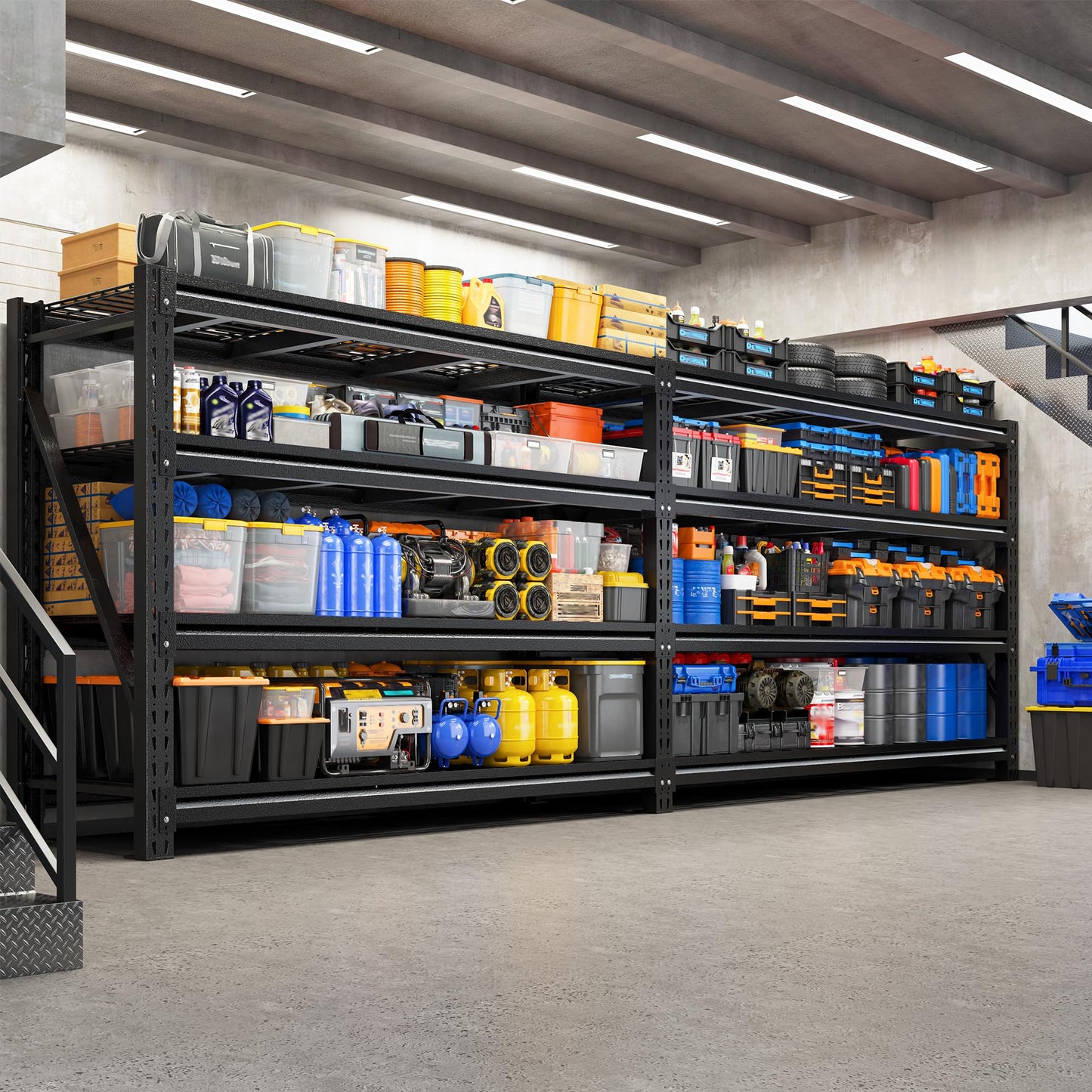 Romorgniz 5020LBS Heavy Duty Garage Shelving, 68.2" W Storage Shelves with Wire Deck, Rust/Water Resistant, 4 Tier Adjustable Industrial Shelving for Warehouse Basement, 23.5" D Deep x 72" H, Black