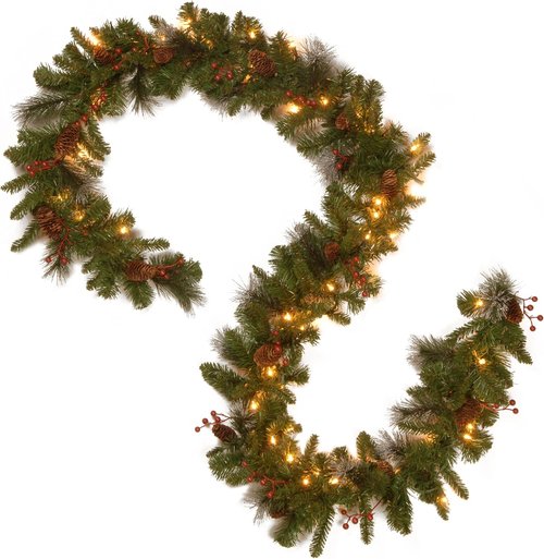 National Tree Company 9 Ft Pre-Lit Crestwood Spruce Christmas Garland | Glitter, Pinecones & 50 LED Lights