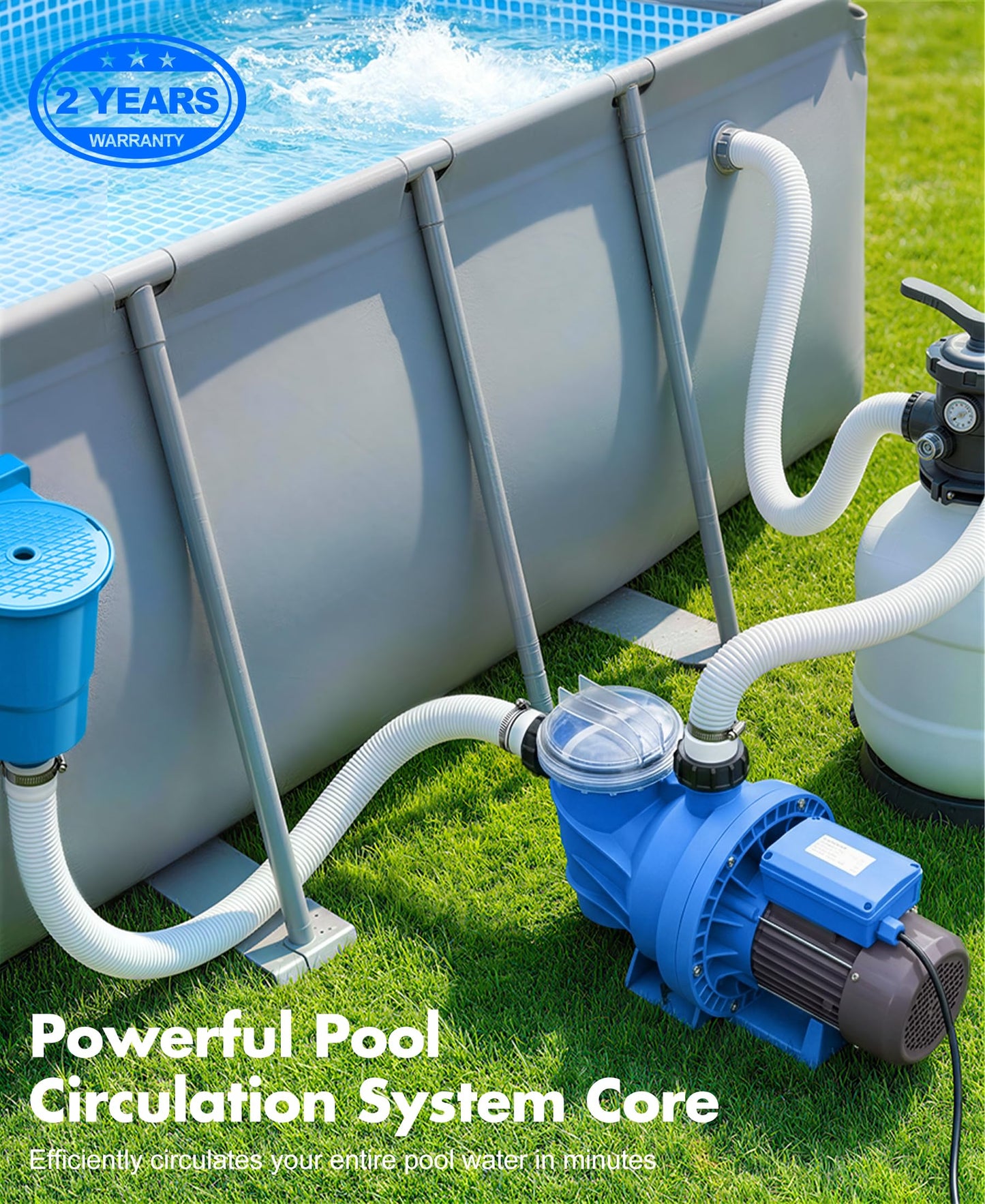 BluSwim 1.5 HP Self-Priming Pool Pump, Max 6060GPH High Flow & 52FT Head Lift Energy Efficient in/Above Ground Pool Pump, w/ 1.25"/1.5"/2" Hose Fittings, Boost Water Circulation & Filtration
