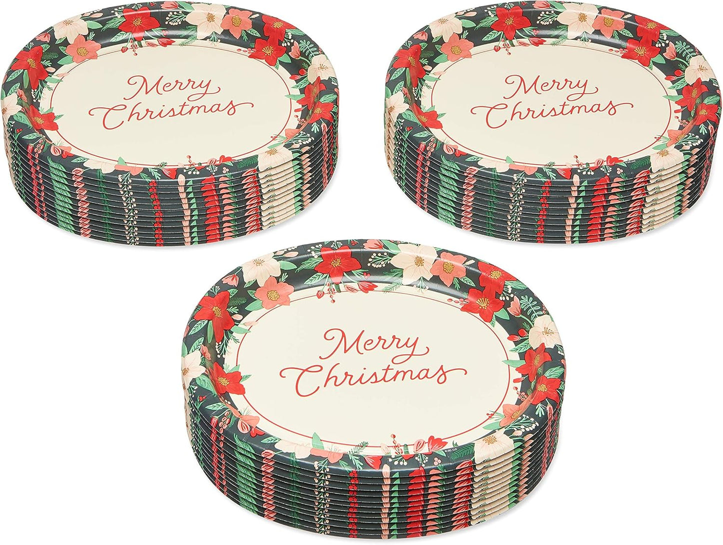 American Greetings 36-Count Paper Dinner Plates - Winter Floral Design for Christmas Parties