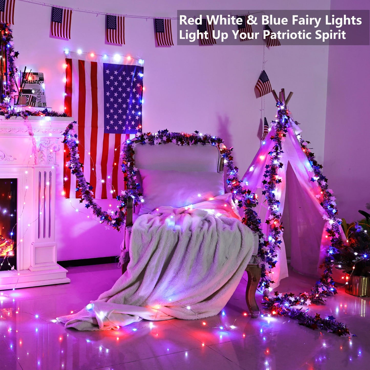BrizLabs Fairy String Lights - 2 Pack 66ft 200 LED Color Changing Fairy Lights with Remote, Plugin Red White Blue Twinkle Light Rainbow Firefly Starry Light for Xmas Tree Halloween July 4th Easter